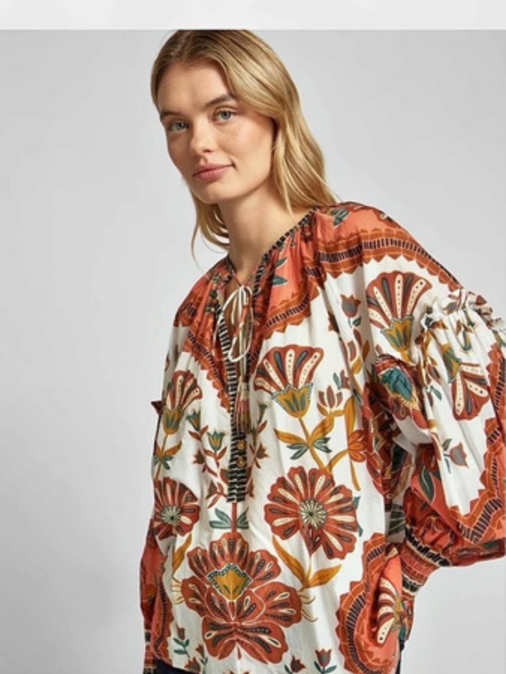 FARM Rio Riad Botanical Multicolored Blouse Size Medium - Picture 6 of 9